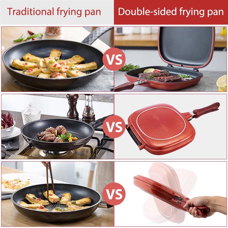 28cm dobbel side bærbar grill stekepanne firkantet form non-stick rustfritt stål ansikt panne biff stekepanne kjøkken kokeverktøy