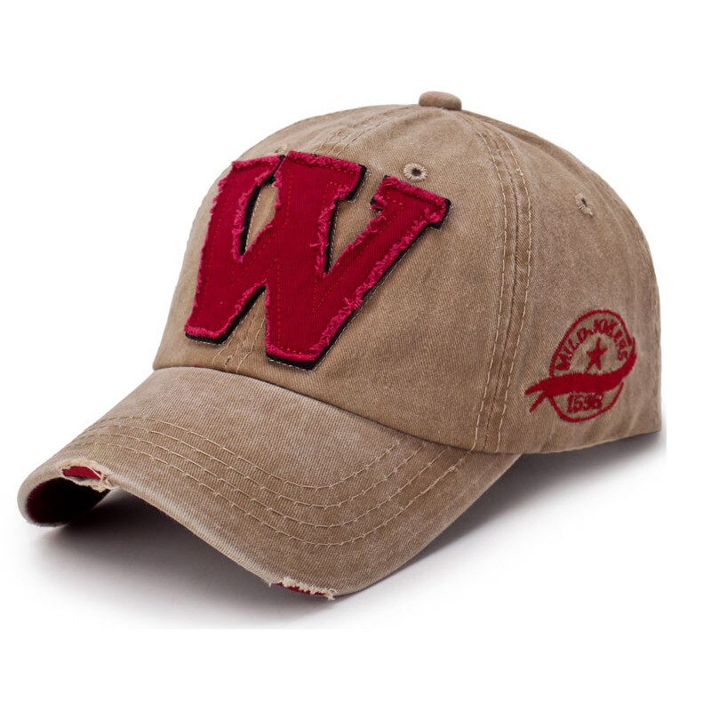 Bomuld letter w baseball cap retro udendørs sport hætter kvinder bone gorras vasket vintage far hatte unisex snapback hat: Kaffe m