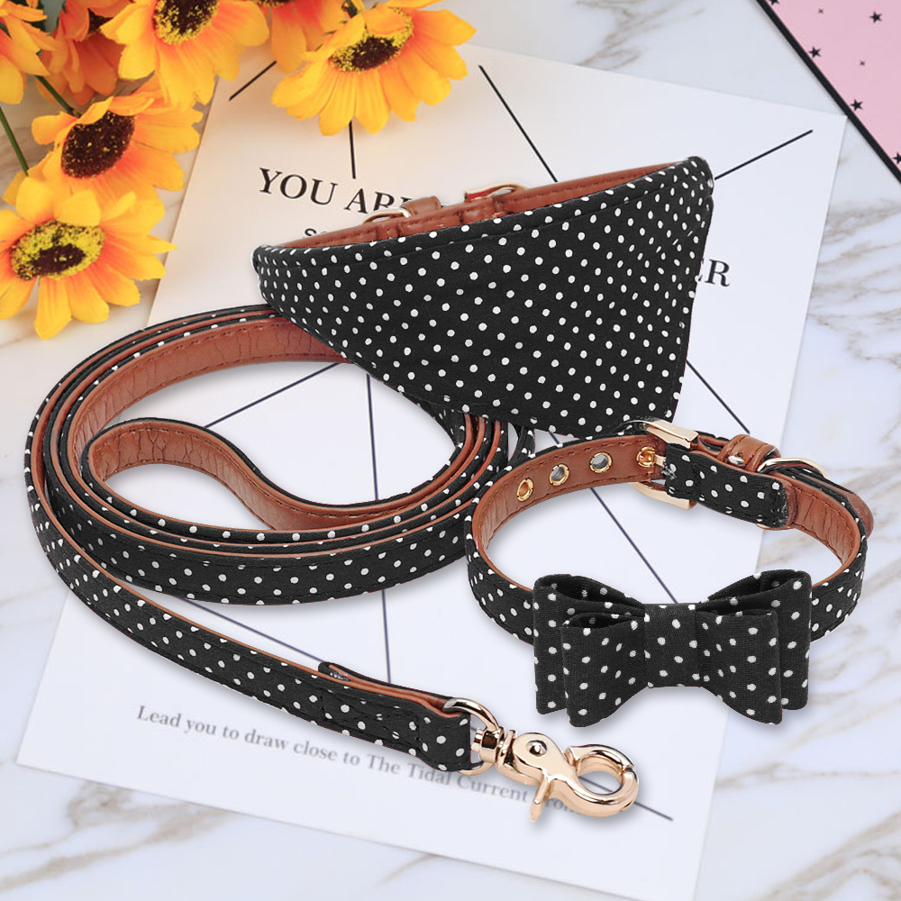 Hond Kat Bandana Kraag Hond Wandelen Leash Leuke Polka Dot Strik Lederen Halsbanden Leash Set Voor Kleine Middelgrote Honden dierbenodigdheden