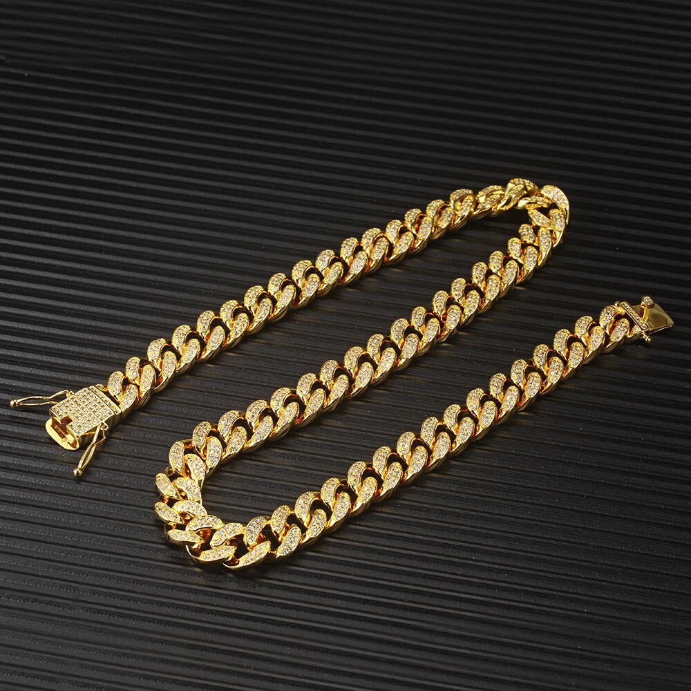 Hop hip-hop pieno gioielli con diamanti zircone oro catena Cuba collana a catena: gold 22inch 12mm