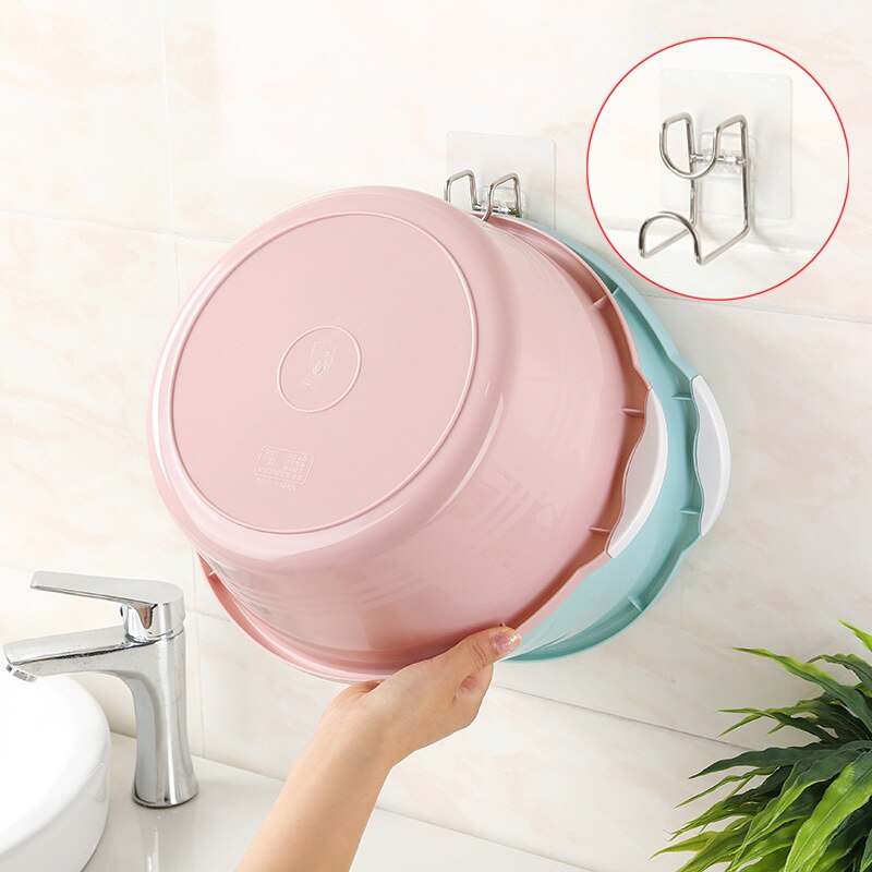 Self Adhesive Hook Washbasin Rack Holder Stainless Steel Nail Storage Hanger for Kitchen Bathroom Hook Waterproof