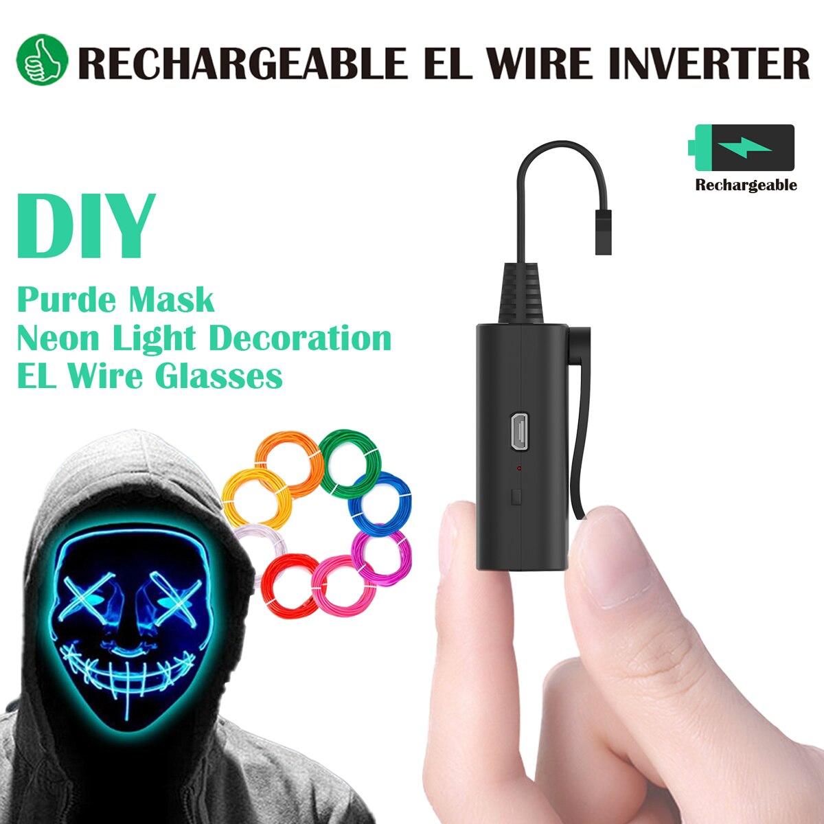 USB EL Wire Adapter Rechargeable EL Wire Adapter Driver For Neon Light 5 Modes Switchable