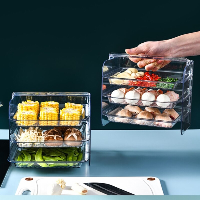 Kitchen Storage Rack 3 Layers Cooking Dishes Stackable Fruit Vegetables Serving Tray Organizer Multi-functional