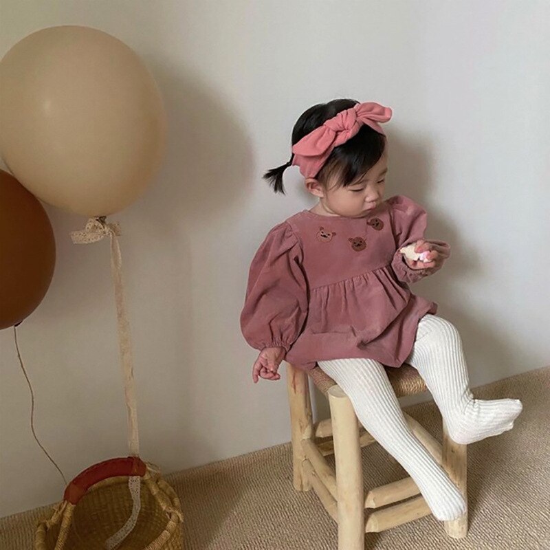 Baby Bodysuits Leuke Kleine Beer Borduren Lange Mouw Baby Meisjes Bodysuit Losse Kids Jongens Jumpsuit Lente Kleding