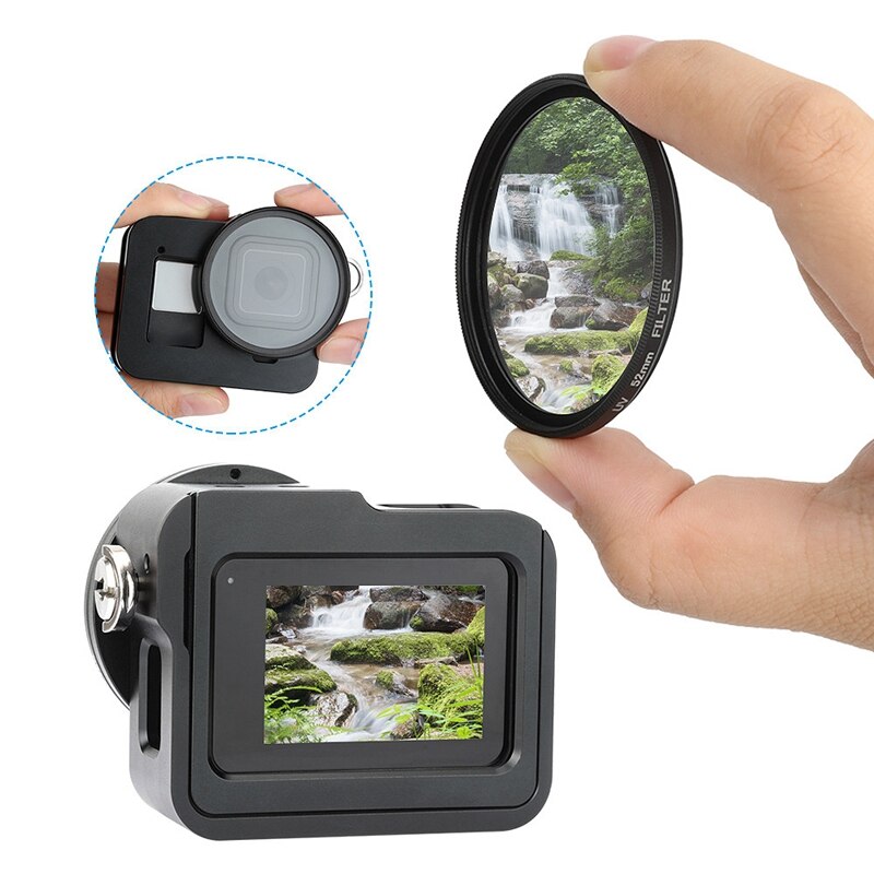 Voor gopro hero 8 zwarte hondenkooi met aluminiumlegering frame en 52 mm uv-filter