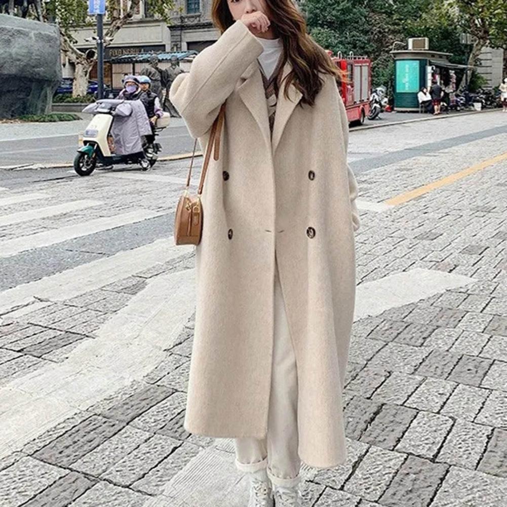 Vrouwen Wollen Jas Double-Breasted Herfst Winter Mode Losse Lange Trenchcoat Retro Losse Vrouwelijke Overjas Dames Windscherm
