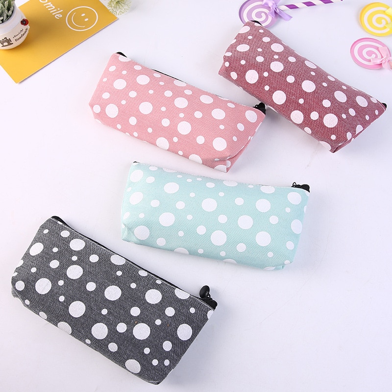 1pcs Canvas Geometric Pencil Case School Simple Striped Grid Solid Color Cute Kawaii Pencil Bag Pouch Office Students Supplies