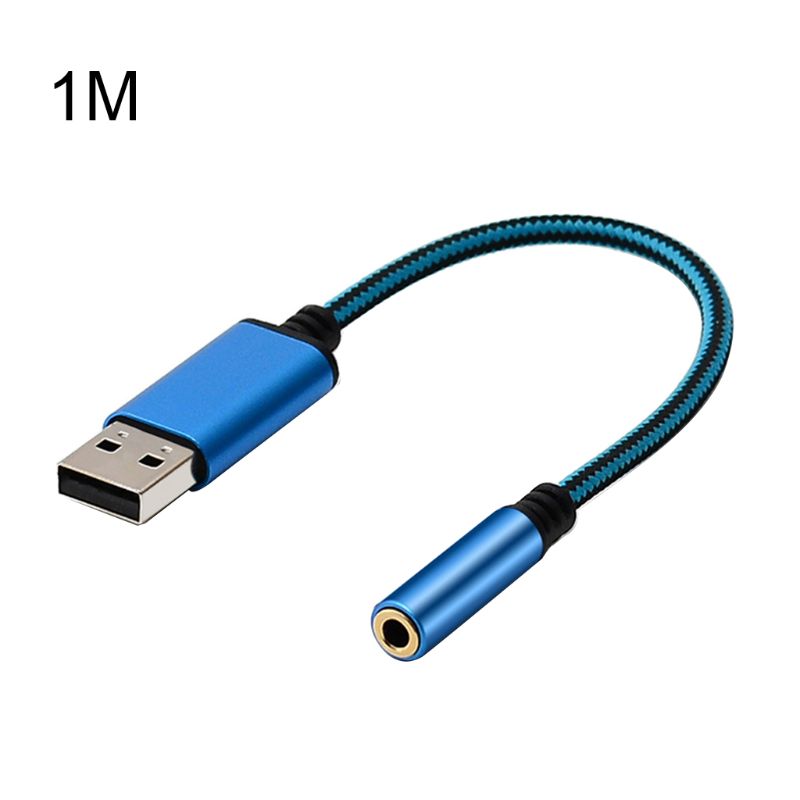 0.2m/1m 2In1 USB to 3.5mm Audio Cable USB Computer AUX Headphone Adapter Cable for App-le Be-ats Earphones: 1M -Blue