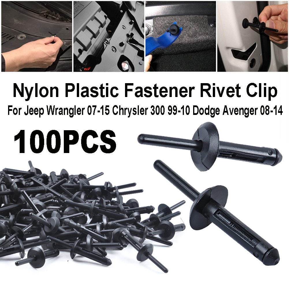 100 pièces en plastique Auto Rivet agrafe pour Jeep Wrangler 07-15 Chrysler 300 99-10 Dodge Avenger 08-14 Nylon attache voiture accessoires: Default Title