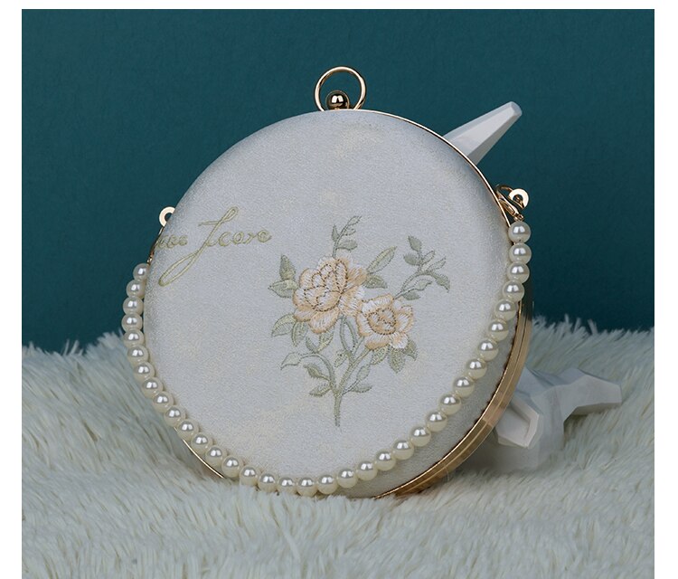 Angelatracy DIY hecho a mano perla Floral Cheongsam fresco clásico Hanfu Circular bolsas de pájaros bolsa de mensajero bolso de mano de día bolsos