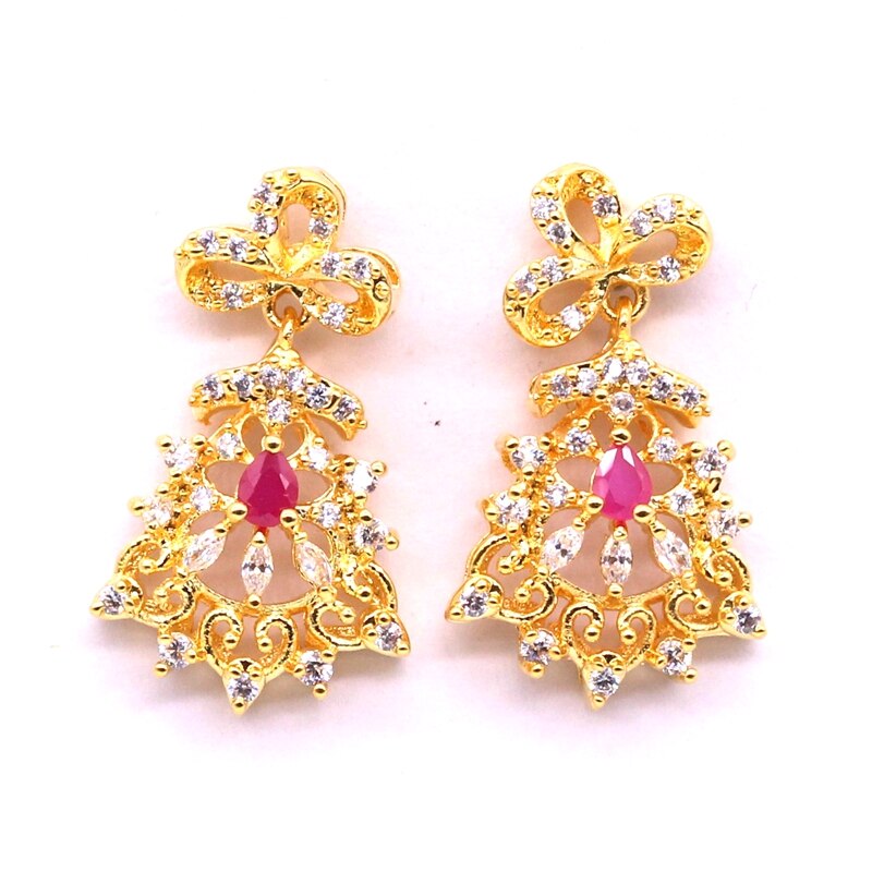 Luxury Female Costume Jewelry Set for Women Yellow Gold Color Red Green Zircon Necklace Earrings Wedding Set