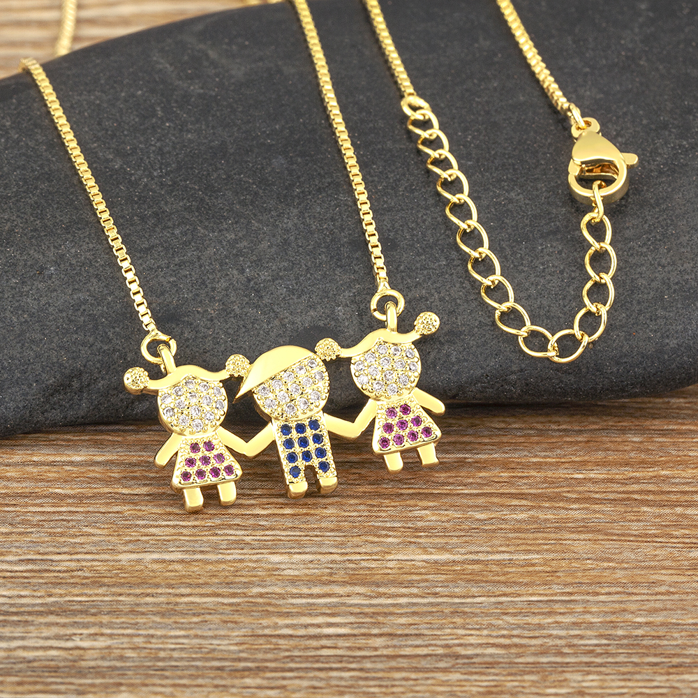 Nidin Mode Kinderen Jongen En Meisje Hanger Kettingen Aaa Cz Vergulde Schattige Familie Sieraden Voor Vrouwelijke Meisje Party Cadeau