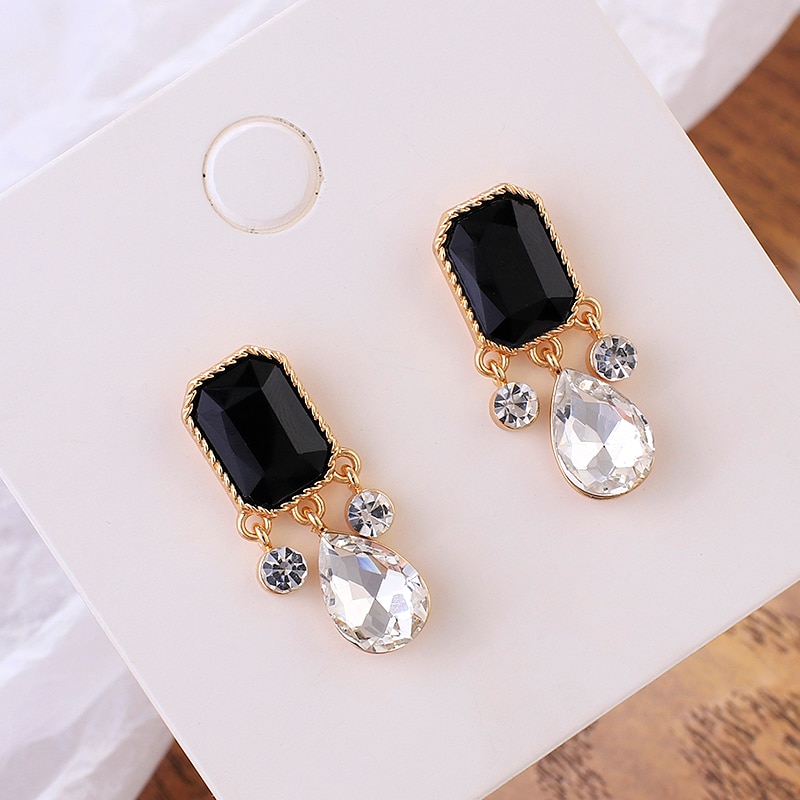 AENSOA Women's Crystal Geometric Earrings Black Resin Maxi Hanging Big Long Earrings For Women Girl Party Jewelry