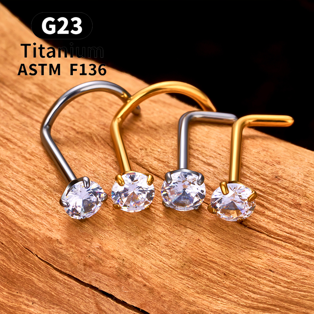 1/10 Uds ASTM F136 G23 Piercing de titanio para la nariz 20G tachuelas para la nariz en forma de L con circonita 2-3mm anillos para la nariz joyería para Piercing de la nariz