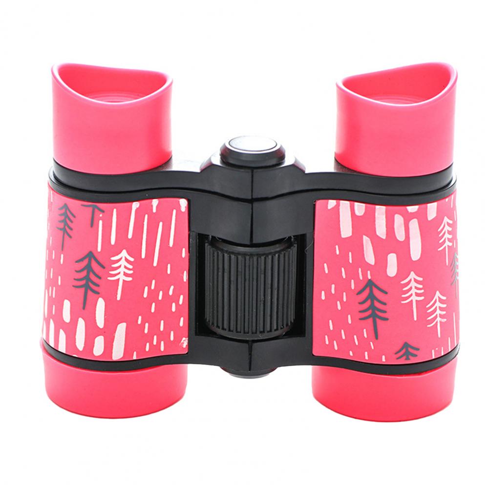 Jumelles pour enfants 4x jumelles enfants petit télescope outil d'observation d'observation des oiseaux jumelles d'extérieur de dessin animé: Rose