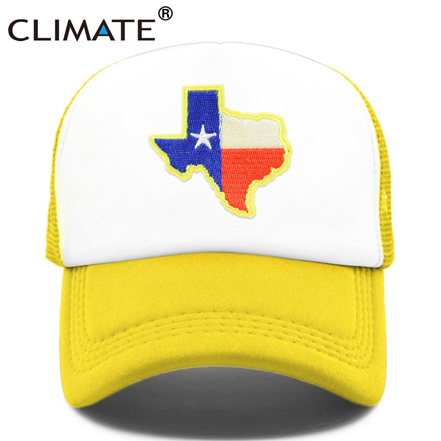 CLIMATE Texas Trucker Cap State of Texas Cap Flag of Texas Map Mesh Cool Hat Cap Cool Mesh Cap Adult: Yellow Cap / Kid 52to55cm head