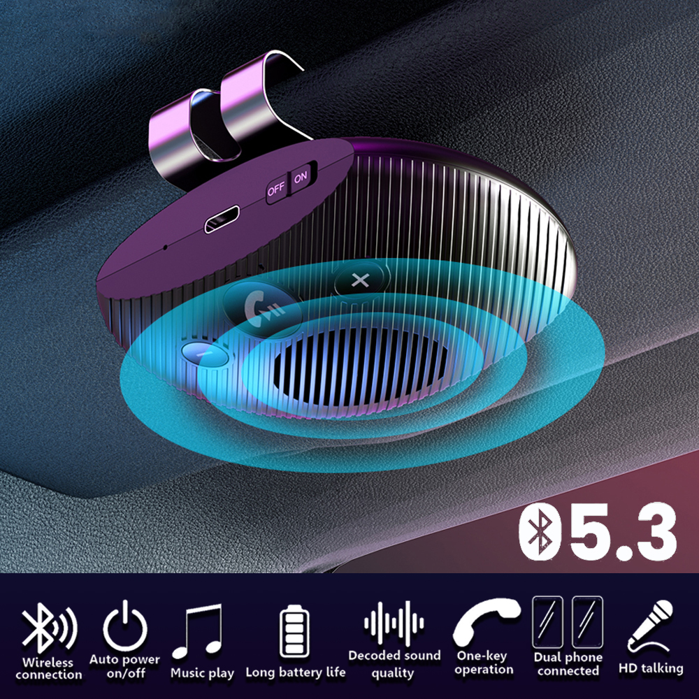 Kit manos libres Bluetooth 5,0 para coche, altavoz HIFI, receptor de Audio inalámbrico de 2W, reproductor de música MP3, Clip para visera con cancelación de ruido: Blanco