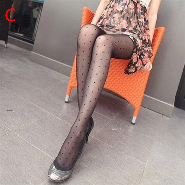Vrouwen Panty Klassieke Kleine Polka Dot Zijden Kousen Dunne Dames Vintage Faux Tattoo Kousen Panty Vrouwelijke Kousen: C