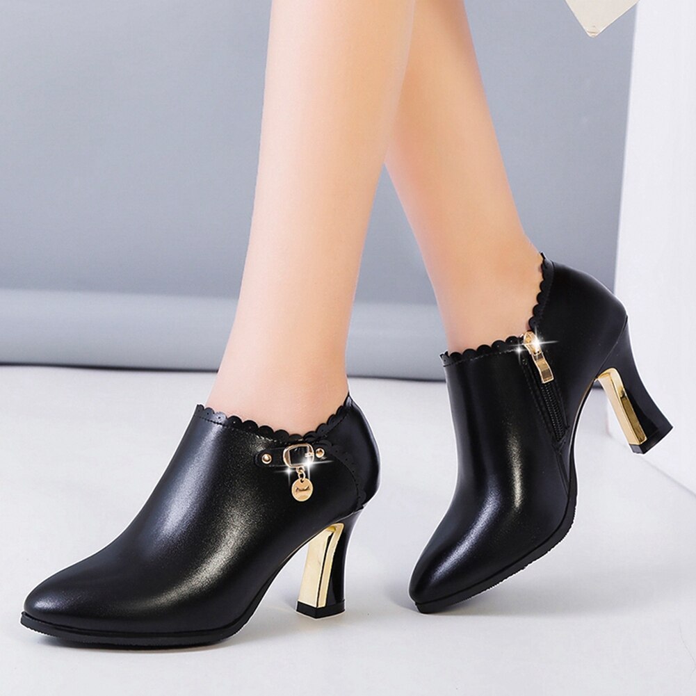 Female Pumps High Heels Rubber Sole Zipper Casual Arrivals Offices Dressing Ladies Shoes