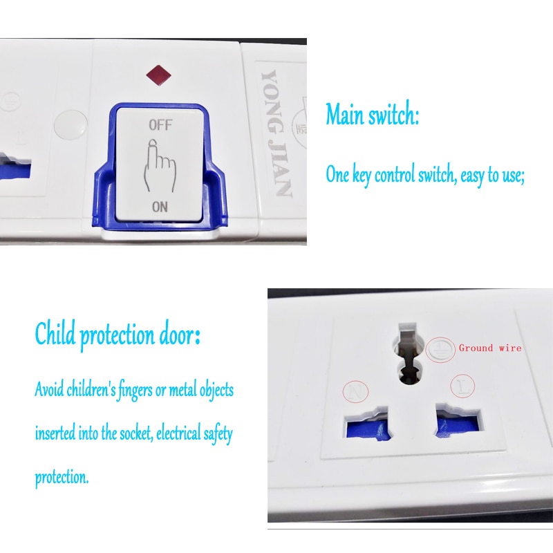 Power Strip AC Electric Multi Universal Outlet Adapter with Switch Rewirable Power Distributor
