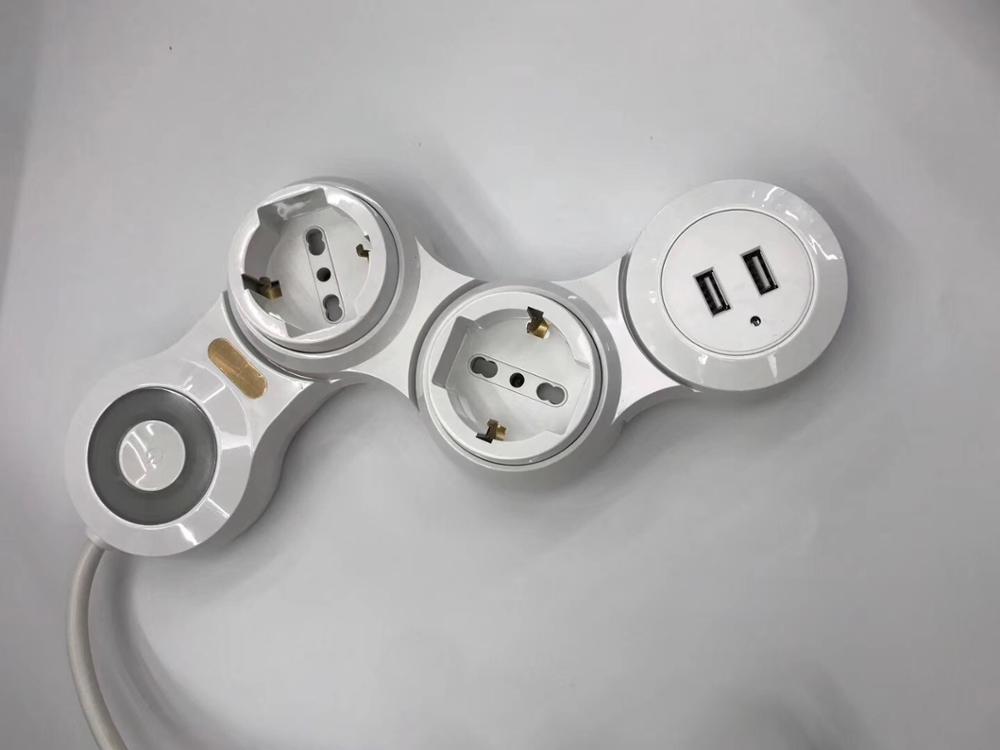 Universele Schuko Socket Stekkerdoos Met Usb Opladen Uitbreiding Socket Met Schakelaar Meerdere Socket Plug 1.8M Kabel: 2 outlet with USB / 4.8M