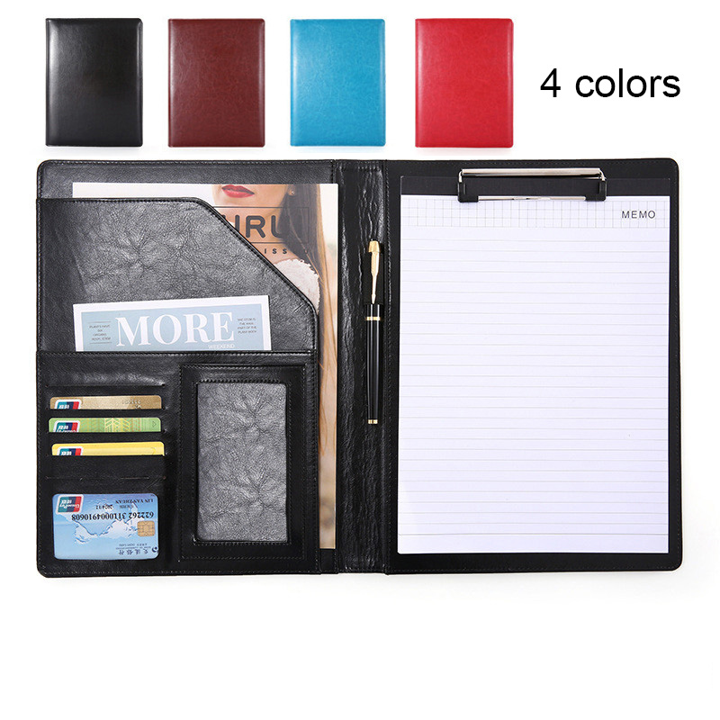 A4 Leather Clipboard File Folder Multi-function Folder Organizer Office Manager Clip Writing Pads Contract Briefcase Portfolio