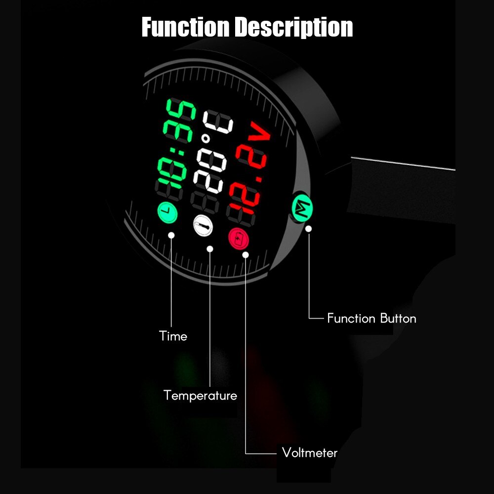 Vanntett nattesyn motorsykkel voltmeter volt måler vise tabell ledet motor temperaturmåler vann temp måler