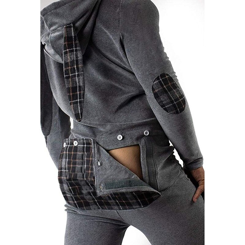 Plaid Print Men's Pajamas Men's Adults Playsuit Pajamas Back Cover Back Button Home Flap Adults Casual Jumpsuit Men