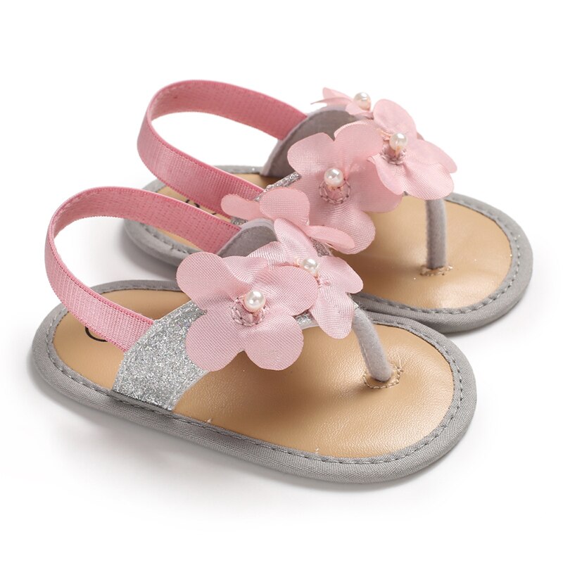USA Newborn Baby Girl Flower Shoes Sandles Summer Shoes Infant Prewalker Kids Shoes: Silver / 11