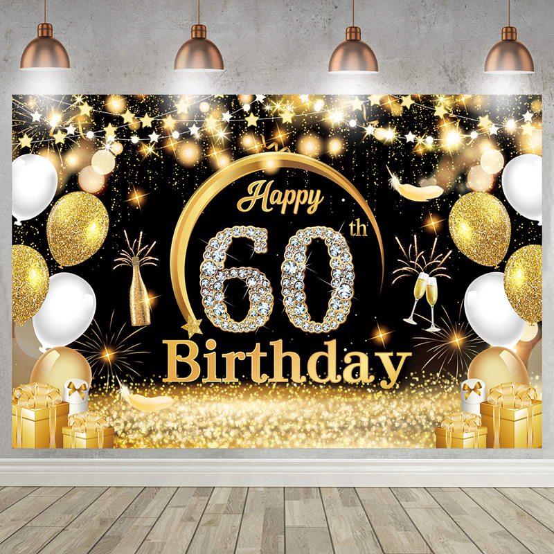Decoración de de cumpleaños para hombre, camino de mesa, Pancarta, cortina de puerta, 60, 60 años