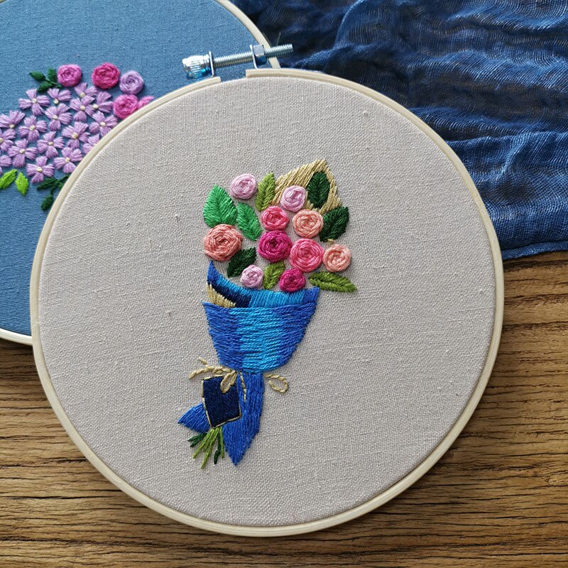 Enkel blomma växt gör det själv broderi kit tryckt blomma handarbete korsstygn set med båggunga konst handarbete hantverk heminredning