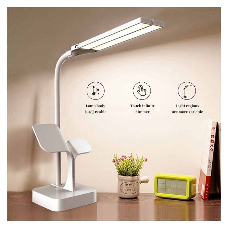 Lampe de lecture de bureau réglable en continu double tête commutateur tactile rotatif LED lampe de Table USB charge Protection des yeux lampe de Table