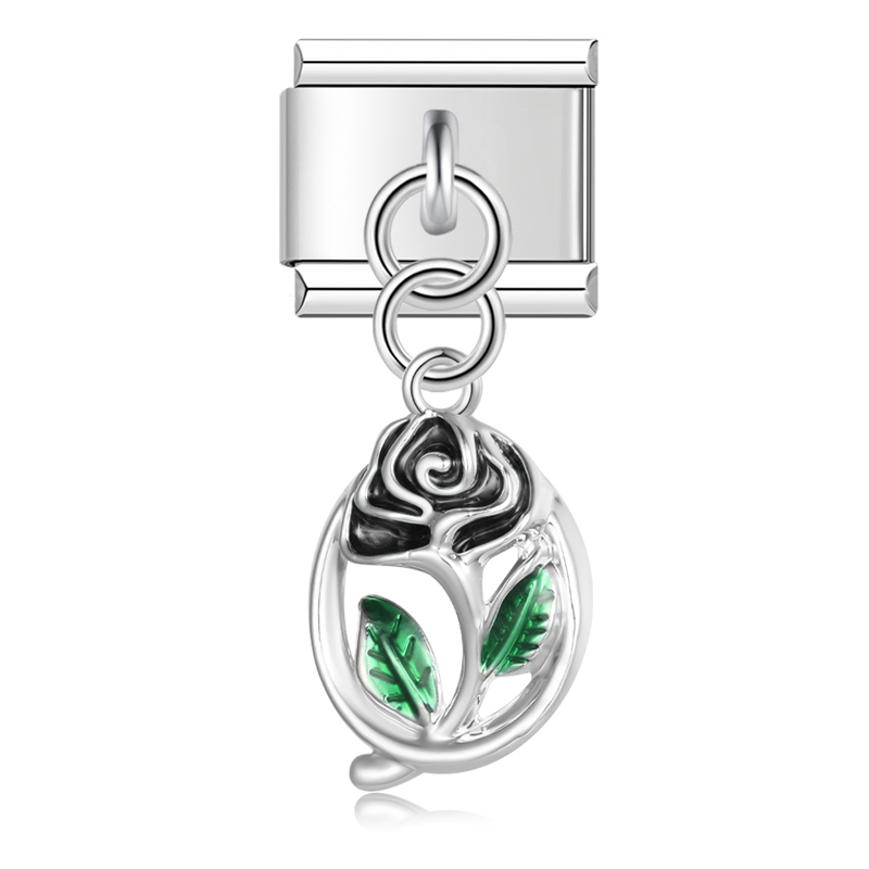 Hapiship Neue Original Gänseblümchen Hund Kuh Elefant Pfau Italienische Verknüpfungen Charme passen 9mm Armbinde Edelstahl Schmuck Machen DJ281: Silber überzogen