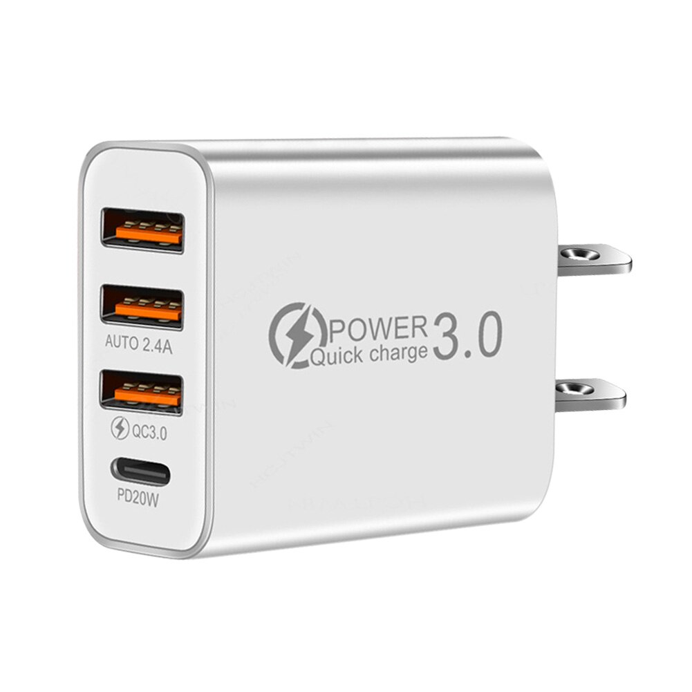 3 Usb-poort + PD20W Type C Universele Telefoon Oplader Reizen Draagbare Smartphone Opladen Adapter Hoofd Mobiel Voeding Accessoire: White US Plug