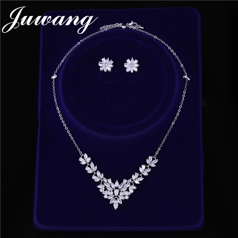 JUWANG Brand Classic Cubic Zirconia Bridal Jewelry Set for Woman Party Necklace and Earring Wedding Jewelry