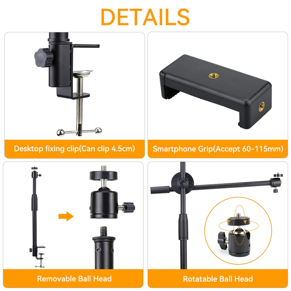Multifunction Lift Desk Clamp Mount Stand LED Ring Light DSLR Camera Mobile Phone Table Bracket Overhead Shooting Video Studio
