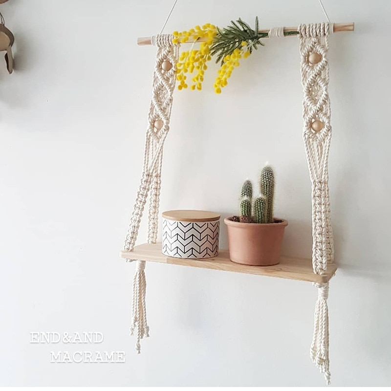 Hause Dekoration Macrame Seil Tapisserie Gestell Holz Regal Schwimmende Regal Anlage Gestell Hängen Seil Zauberstab verwöhnen Handwerk