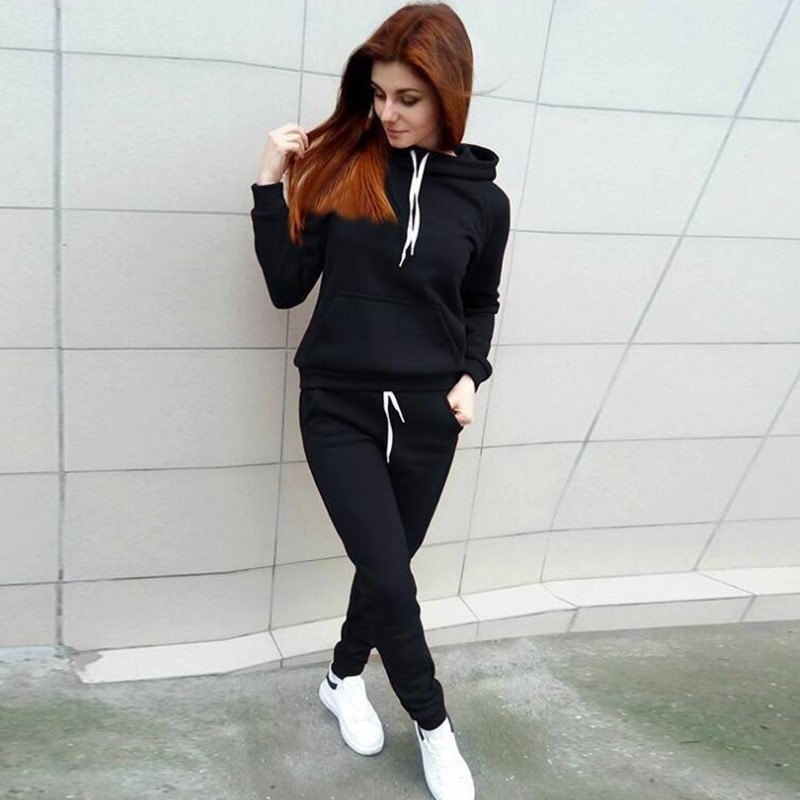 Sports Suit Women Autumn Winter Tracksuit Casual Solid Sportswear Running Jogging Suits Hoody Sweatpants 2pcs Sets Clothing