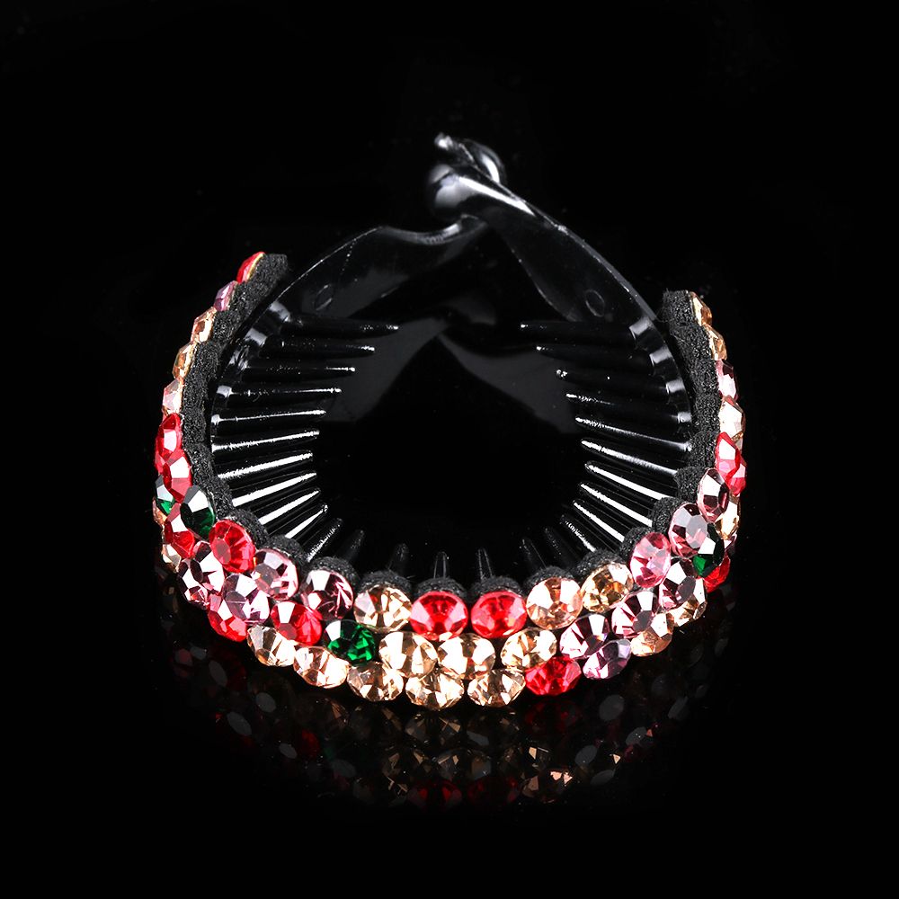Horquilla para hacer moños para mujer y niña, Clip giratorio de Nido de Pájaro, horquillas de diamantes de imitación, pinzas para el cabello de flores, garra de cristal para el cabello: Borgoña