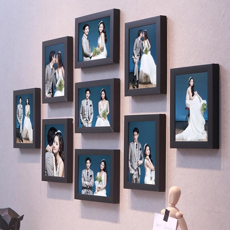 9 stk/sæt 7 tommer billedrammer væg fotoramme sæt bryllupsfotoserier familie fotorammer til billedvæg indretning: Sort