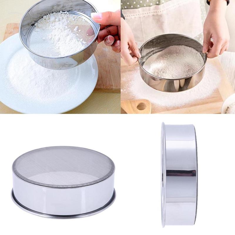 1pc DIY harina tamiz 60 malla 15*4cm de acero mano harina tamiz redondo de colador de azúcar para hornear herramienta
