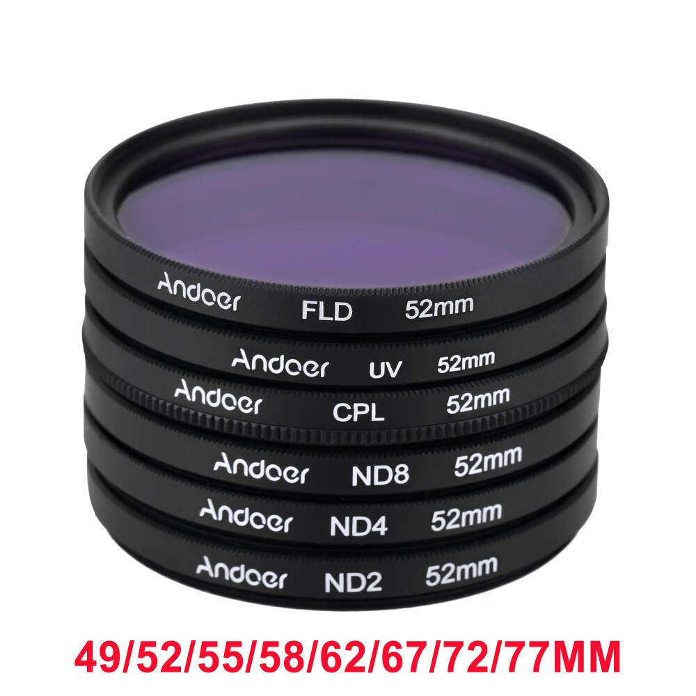 Andoer Uv + Cpl + Fld + Nd (ND2 ND4 ND8) fotografie Filter Kit Set Voor Nikon Canon Sony Pentax Dslr 'S 52Mm/49/55/58Mm/62/67/72/77Mm