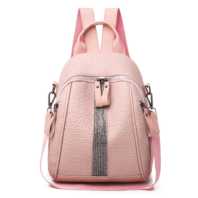Women's Double zipper backpack leather backpack casual backpack PU high-grade leather bag lady travel bag suitable for girls: pink