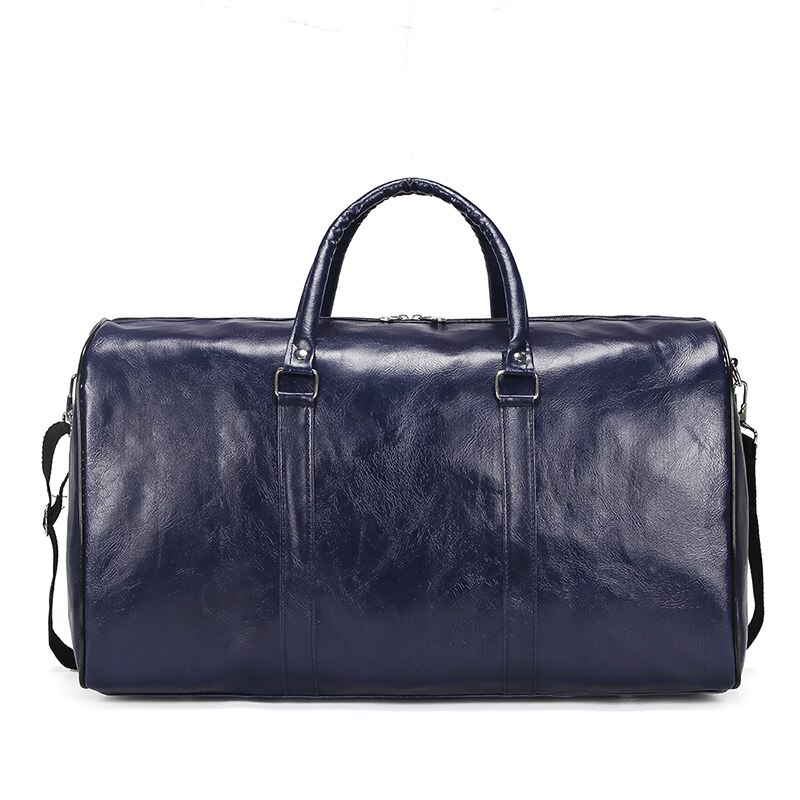 Large capacity Outdoor Short-distance Travel Bags Soft Pu Leather Women Duffel Bag Casual Men Sports Fitness Handbag: Blue