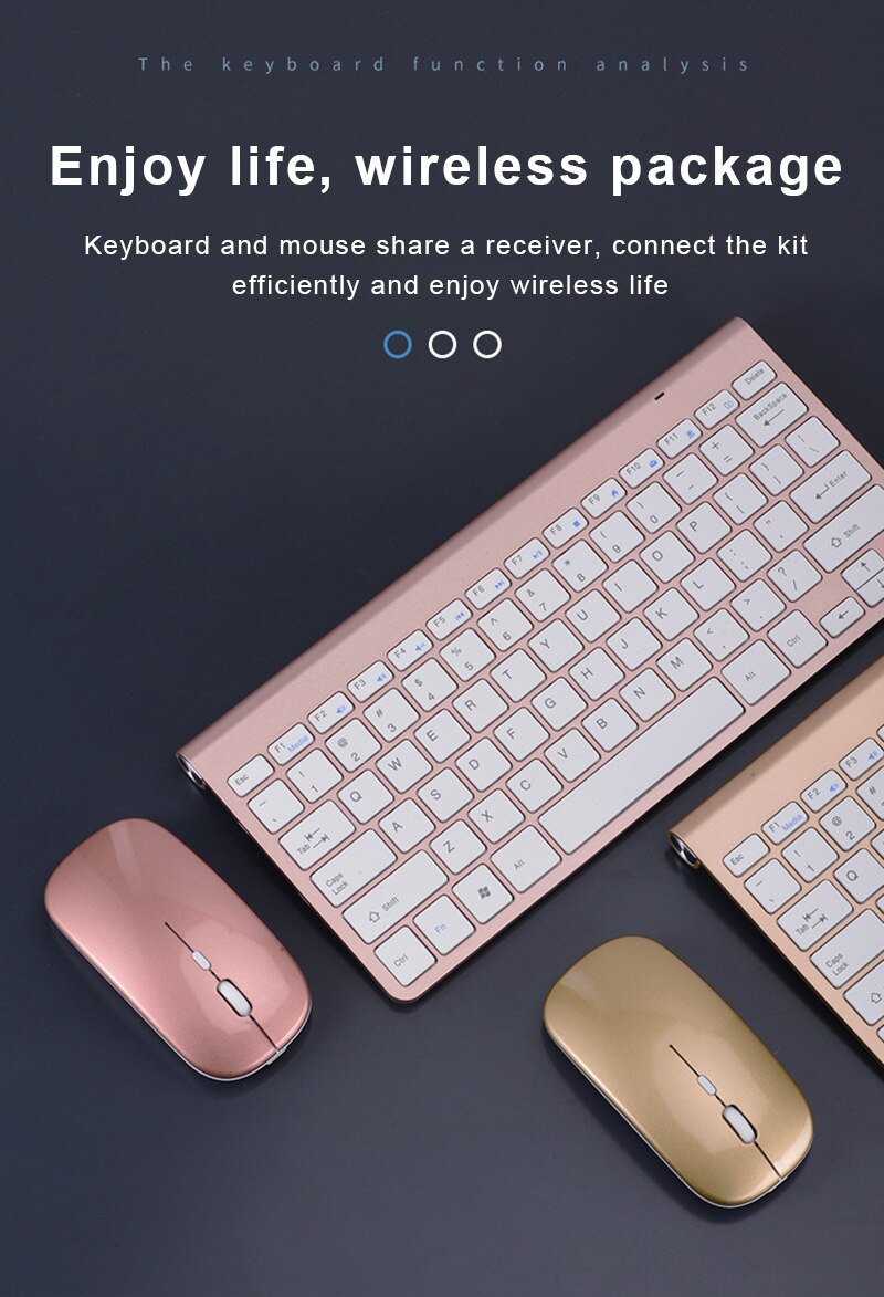 Ensemble Mini-souris optique et clavier sans fil étanche 2.4G, Rechargeable, silencieux, pour PC, ordinateur portable et Notebook