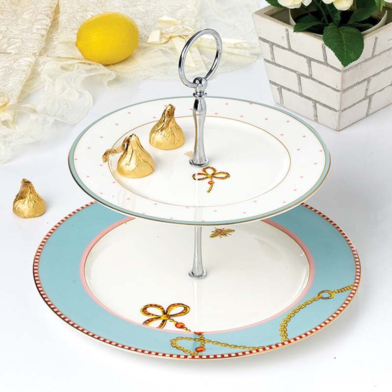 Yeefine luuposliini kaksikerroksiset astiat ja lautaset setti välipalateline pidike luksus posliinikakku leivonnaiset hedelmäastia keraaminen tarjotin