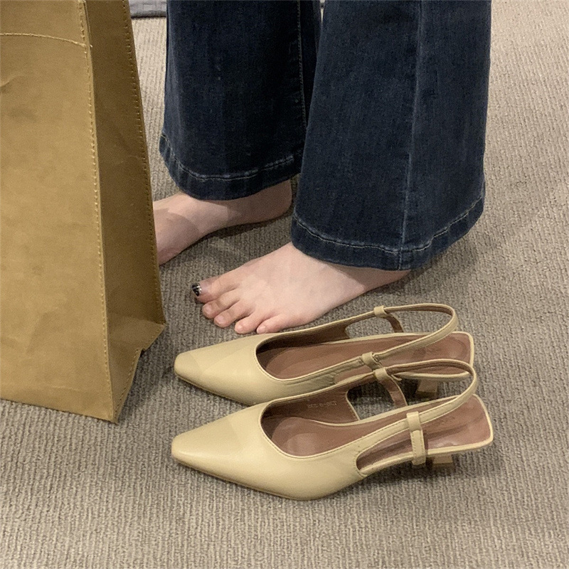 Baotou-Sandalias de tacón fino de alto grado para mujer, zapatos individuales de tacón bajo puntiagudos con falda, 24, primavera y verano