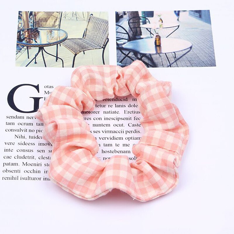 Primavera otoño malla a cuadros Anillo para el pelo del intestino grueso mujeres niñas Scrunchies telas accesorios para el cabello: Rosa