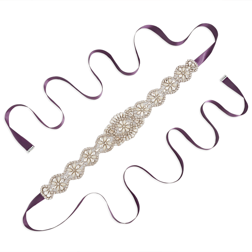 TRiXY S161-G Goldene Braut Gürtel für Frauen Strass Gürtel Braut Gürtel Hochzeit Schärpe Gürtel Gold Strass Applikationen: Violett