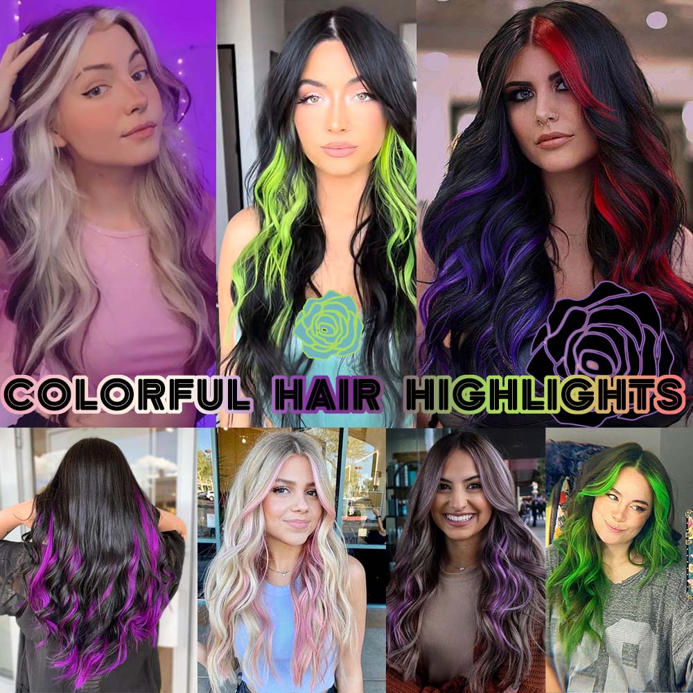 5 unids/set 18 pulgadas Clip de colores en extensiones de cabello largo rizado sintético resaltado postizos coloridos pelo de rayas para mujeres